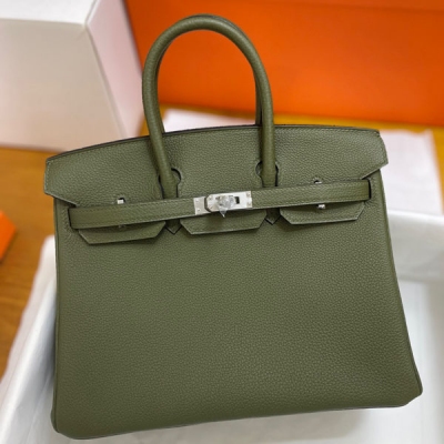 Hermes愛馬仕 togo 橄欖綠 Birkin BK 鉑金包 25cm 銀扣