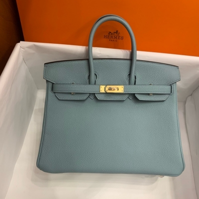 Hermes愛馬仕 Togo 7G天青色 铂金包 Birkin BK25 金扣