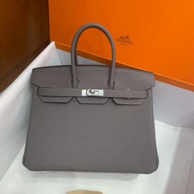 Hermes愛馬仕 Togo 8F錫器灰 铂金包 Birkin BK25 銀扣