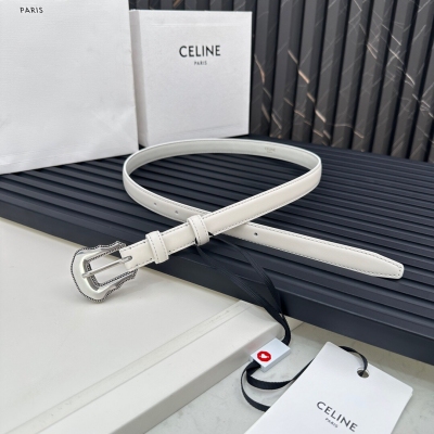 Celine 小號18豪米牛皮革腰帶式中腰 銀色飾面金屬件 芭蕉扇搭扣